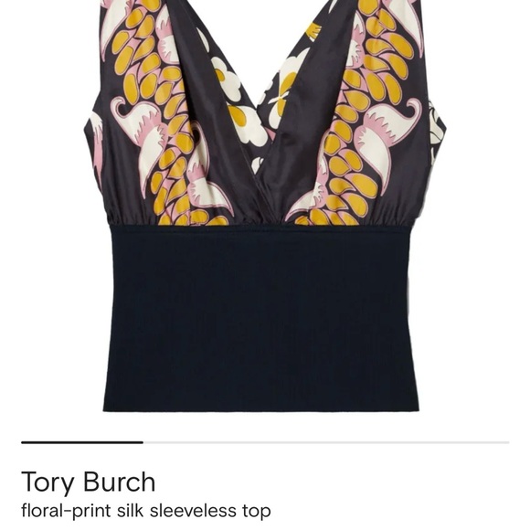 Tory Burch Tops - Tory Burch Black and Pink Floral Silk Tank Top size 0